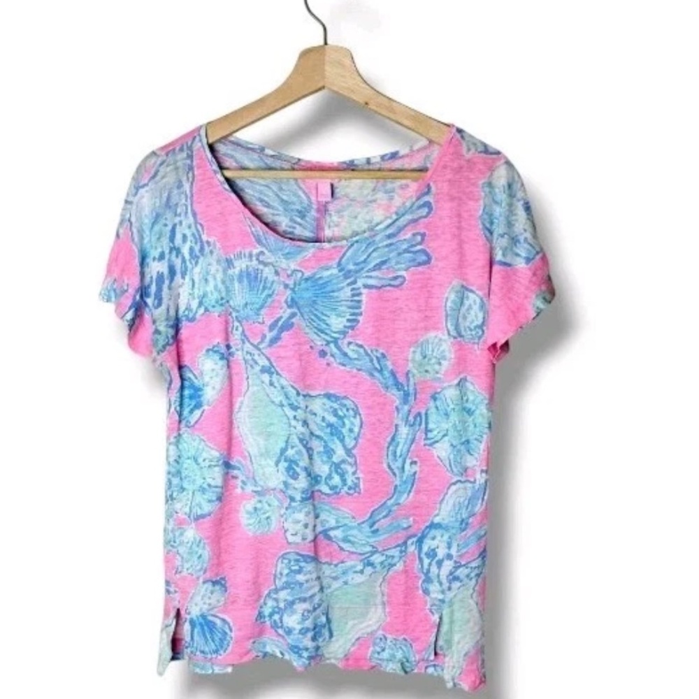 Lilly Pulitzer Mikela Pink Pout Linen Tunic Tee Womens Size S Preppy Beach